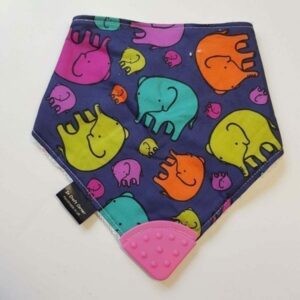 multicolour elephants teethign bib