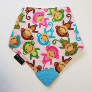 pink monkey teething bib