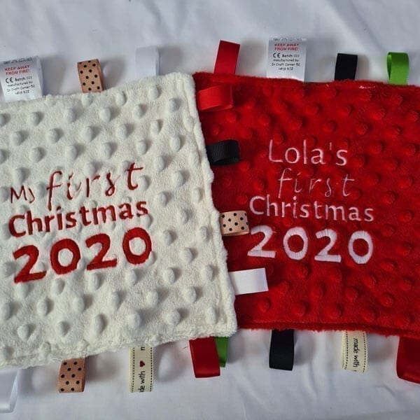 First Christmas taggie blanket