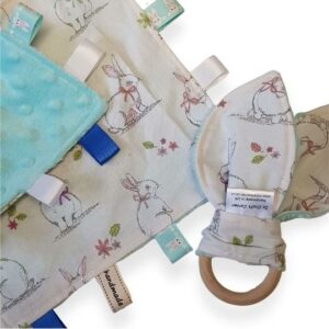 Ivory Bunnies Tag Blanket and Teething Ring
