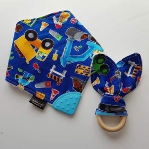 Construction teething bib & teething ring