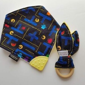 pac man teething bib & teething ring