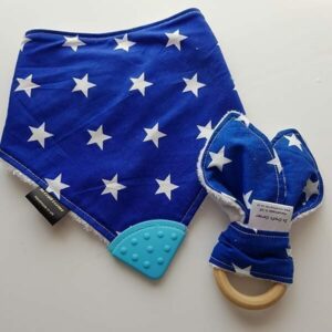 Blue stars teething bib & teething ring