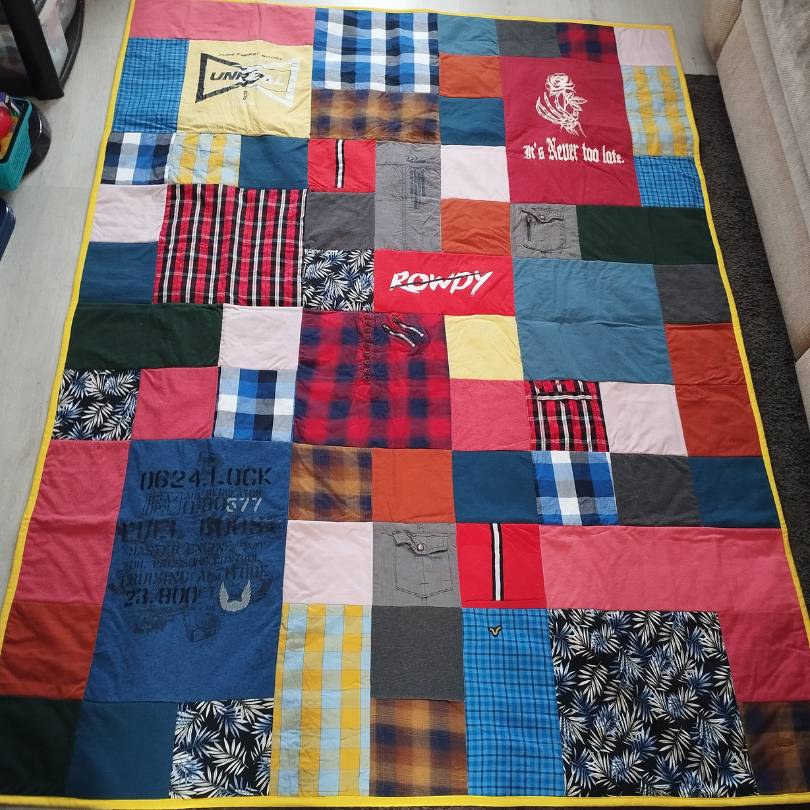 Bereavement Blanket made from loved ones clothes.