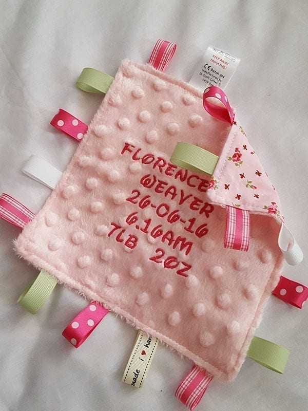 Personalised pink floral tag blanket