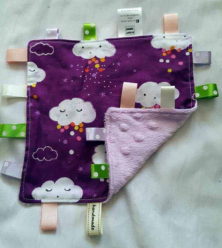 Purple Clouds Taggie Blanket Personalised Baby Comforter